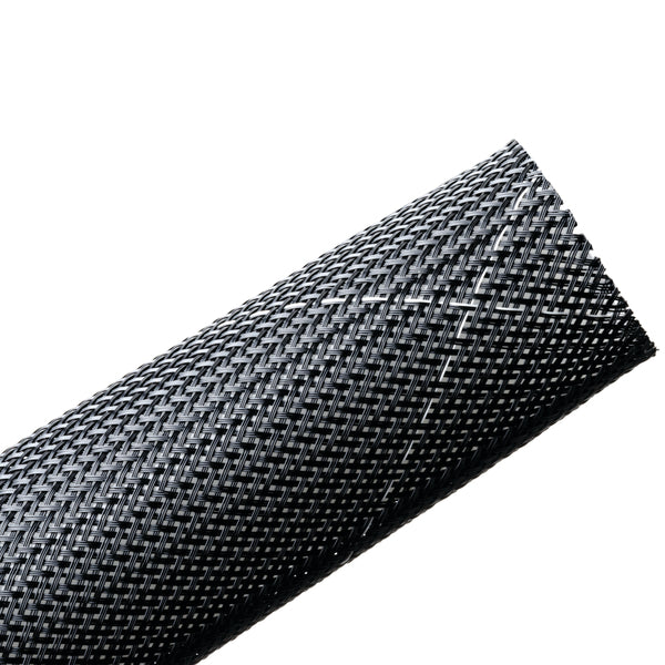 Hellermann Tyton 170-03020 Braided Sleeving, Expandable, Fray Resistant, Flame Retardant, 1.25" Dia, PET, Black, 50 ft/reel