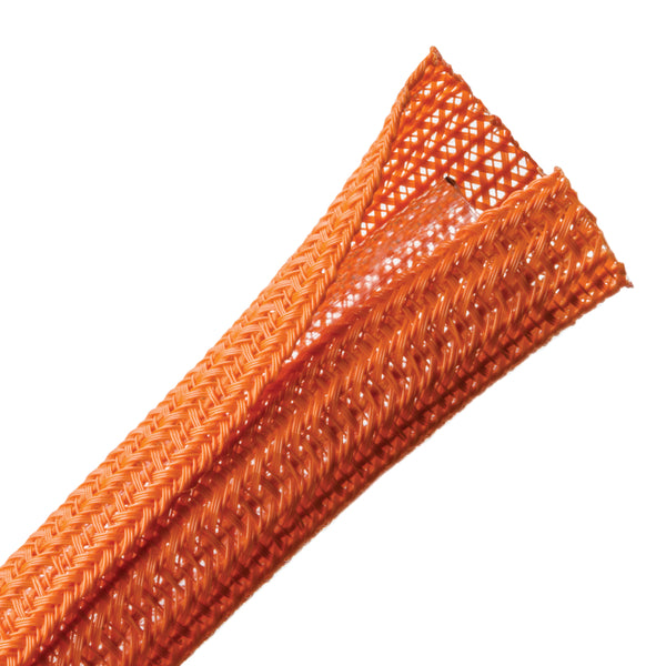 Hellermann Tyton 170-03083 Braided Sleeving, Split Wrap, 0.5" Dia, PET, Orange, 150 ft/bulk reel