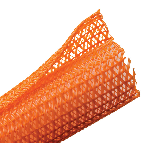Hellermann Tyton 170-03084 Braided Sleeving, Split Wrap, 0.75" Dia, PET, Orange, 100 ft/ bulk reel