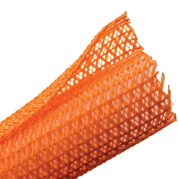 Hellermann Tyton 170-03085 Braided Sleeving, Split Wrap, 1" Dia, PET, Orange, 100 ft/bulk reel