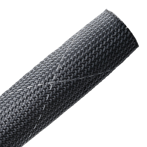 Hellermann Tyton 170-03122 Braided Sleeving, Expandable, Fray Resistant, Flame Retardant, 1.5" Dia, PET, Black, 250 ft/bulk reel