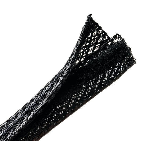 Hellermann Tyton 170-03154 Braided Sleeving, Hook & Loop, Flame Retardant, 0.75" Dia, PET, Black, 100 ft/bulk reel