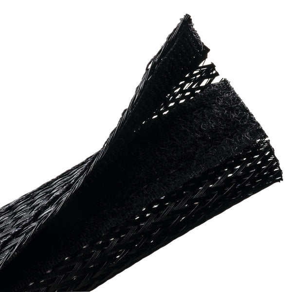 Hellermann Tyton 170-03155 Braided Sleeving, Hook & Loop, Flame Retardant, 1.25" Dia, PET, Black, 100 ft/bulk reel