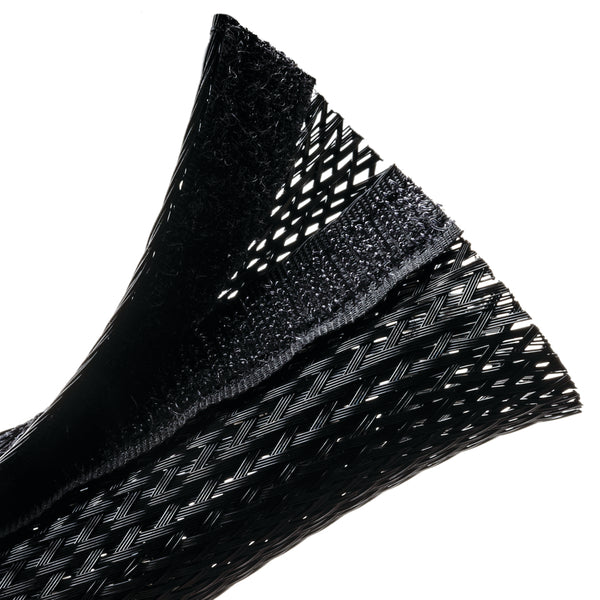 Hellermann Tyton 170-03157 Braided Sleeving, Hook & Loop, Flame Retardant, 2.5" Dia, PET, Black, 100 ft/bulk reel