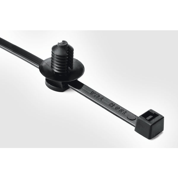 Hellermann Tyton 150-31091 2-Piece Cable Tie with Fir Tree Mount, 8.0" Long, 0.26 - 0.28",  Mounting Hole, PA66HS, Black, 500/pkg