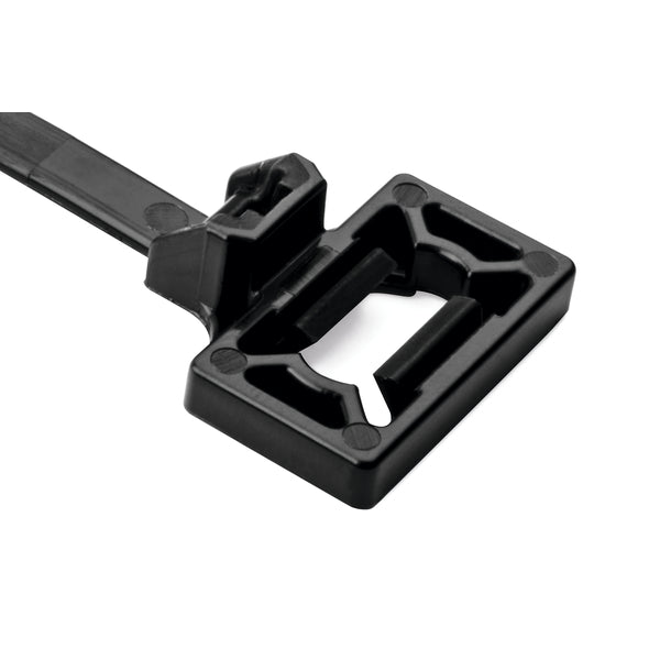 Hellermann Tyton 157-00226 Stud Mount Lateral Cable Tie, 6.0" Long, Stud Diameter 0.2", 50lbs, PA66HS, Black, 500/pkg