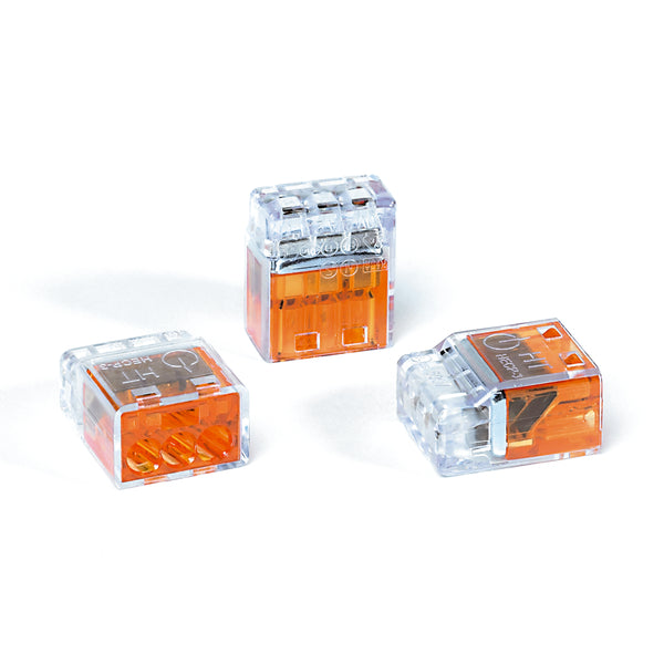 Hellermann Tyton 148-90049 HelaCon Plus Mini, Push-In Style Wire Connector, Double Spring, 3-Port, (Piece), Orange, 400/pkg