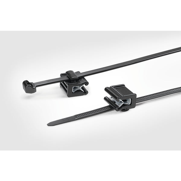 Hellermann Tyton 156-00874 Outside Serrated Cable Tie with Edge Clip, 8.0" Long, EC21, 1 - 3 mm Panel, 50lb, PA66HS, Black, 500/pkg