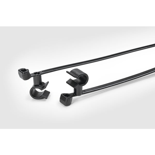Hellermann Tyton 156-00155 2-Piece Cable Tie with Pipe Clip, Diameter 0.26 - 0.31", 6.0" Long, PA66HS/PA66HIRHS, Black, 500/pkg
