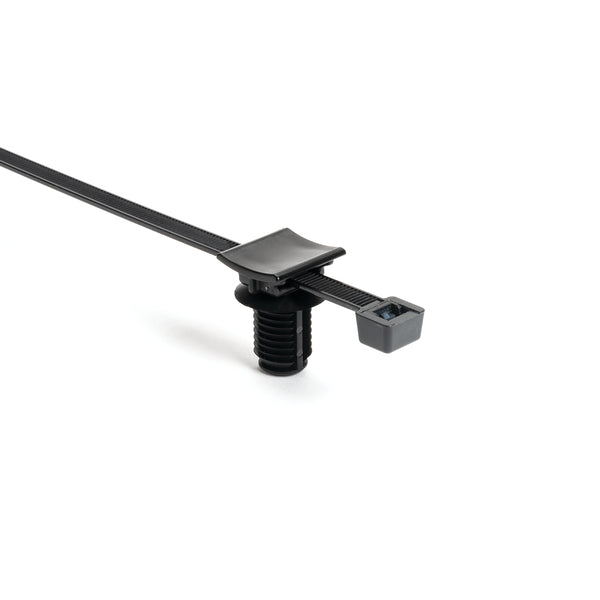 Hellermann Tyton 156-01610 2-Piece Cable Tie with Fir Tree Mount, Unassembled Set, 9"L, 0.47" (12mm) Hole, PA66HIRHS, Black, 1000/ctn