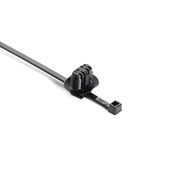 Hellermann Tyton 156-01640 Dual Cable Ties with Oval Fir Tree Mount, 8.0" Long, 9.0 x 17.0 mm Mounting Hole, 50lb, PA66HIRHSUV, Black, 500/bag