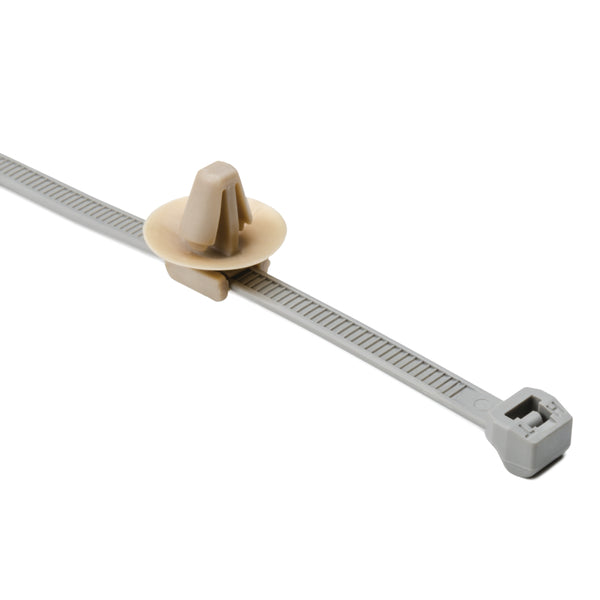 Hellermann Tyton 156-00456 2-Piece Cable Tie with Arrowhead Mount, 7.9"L, 0.25 - 0.26" Mounting Hole, PA46/PEEK, Gray/Bge, 100/pkg