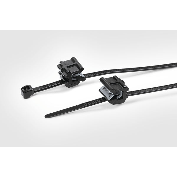 Hellermann Tyton 156-01797 2-Piece Cable Tie with Edge Clip, 5.7"L, 0.5 - 2.5 mm Panel, Parallel, 30lb, PA66HS/PA66HIRHS, BK, 500/pkg