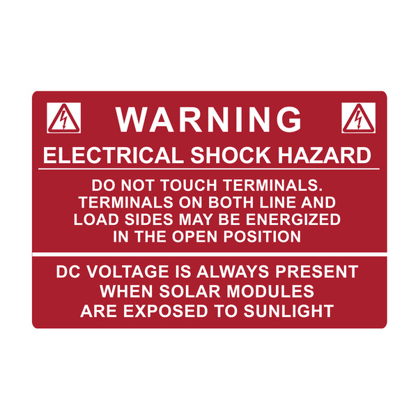 Hellermann Tyton 596-00232 Solar Label, WARNING ELECTRICAL SHOCK HAZARD…DC VOLTAGE, 3.75" x 2.5", VL, Red, 50/roll