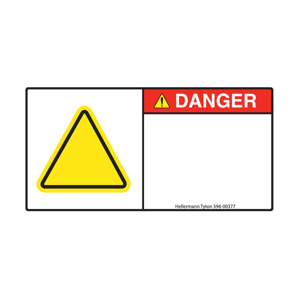 Hellermann Tyton 596-00379 Pre-Printed Header Label, DANGER, Blank Yellow Triangle, 1.35" x 2.75", PET, Red, 250/roll