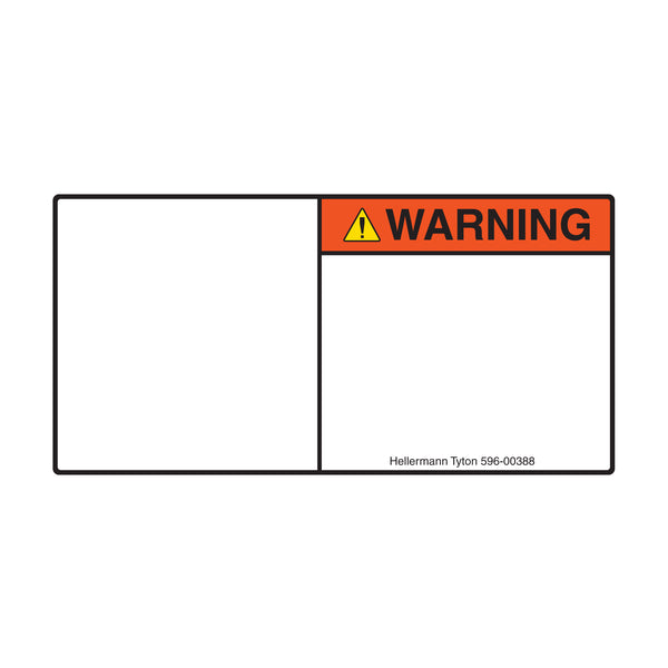 Hellermann Tyton 596-00388 Pre-Printed Header Label, WARNING, Blank Symbol Panel, 2.75" x 5.50", PET, Orange, 250/roll