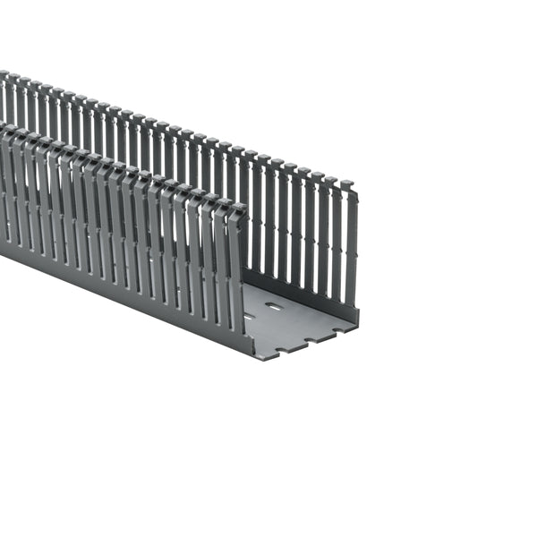 Hellermann Tyton 181-00230 High-Density Slotted Wall Wiring Duct, 2.5 x 3", 6 ft Sticks, Adhesive, PVC, Gray, 120ft/ctn