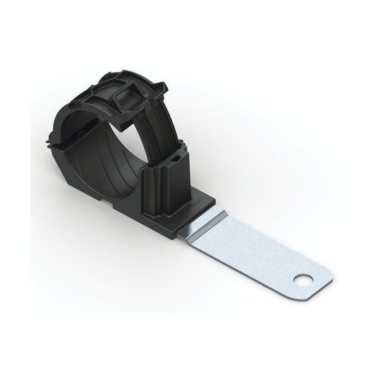 Hellermann Tyton 151-01507 Ratchet P-Clamp, 1.38 - 2.01" Bundle Dia, 180° Long, 0.41" Hole Dia, PA66HIRHSUV/ST/ZN, Black, 140/ctn