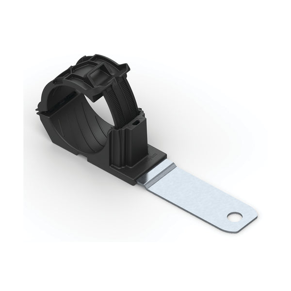 Hellermann Tyton 151-02019 Ratchet P-Clamp, 1.38 - 2.01" Bundle Dia, 180° Long, 0.51" Hole Dia, PA66HIRHSUV/SS304, Black, 140/ctn