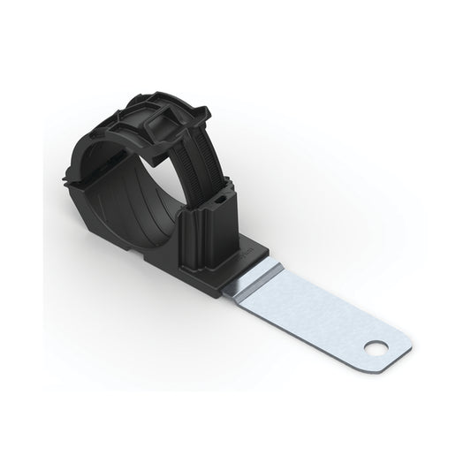 Hellermann Tyton 151-01663 Ratchet P-Clamp, 1.38 - 2.01" Bundle Dia, 180° Long, 0.26" Hole Dia, PA66HIRHSUV/ST/ZN, Black, 140/ctn