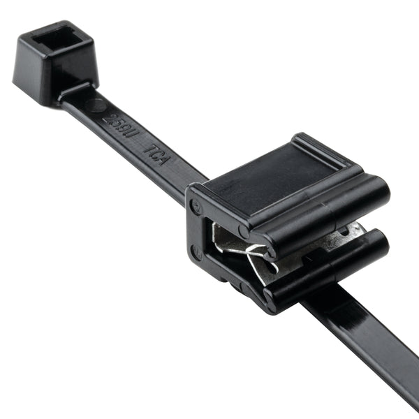 Hellermann Tyton 156-00553 2-Piece Cable Tie with Edge Clip, 8.0" Long, EC21, 1 - 3 mm Panel, 50lb, PA66HS/PA66HIRHSUV, Black, 500/pkg