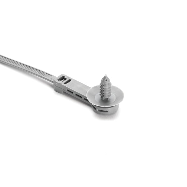Hellermann Tyton 157-00167 1-Piece Cable Tie with Fir Tree Mount, 25mm Offset, 9.1"L, 5.0 mm Hole, 50lb, PA66HIRHS, Gray, 500/pkg
