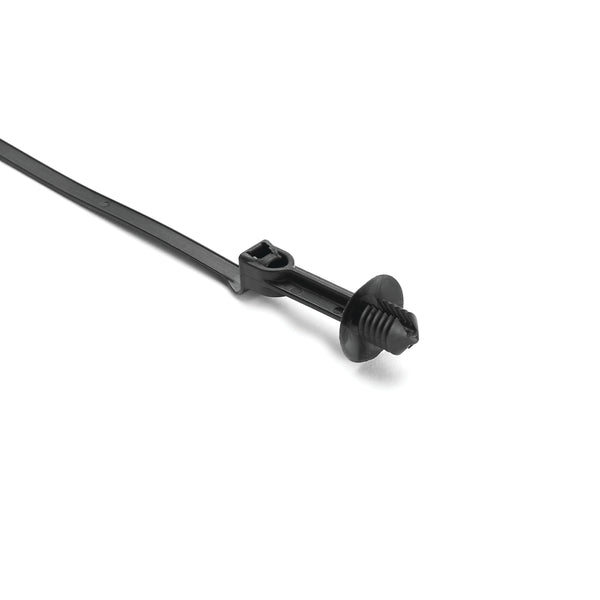 Hellermann Tyton 157-00196 1-Piece Cable Tie with Offset Fir Tree with Disc, 25 mm, FT6, 9.6"L, 7.6 - 8.4 mm Hole, PA66HIRHSUV, Black, 500/pkg