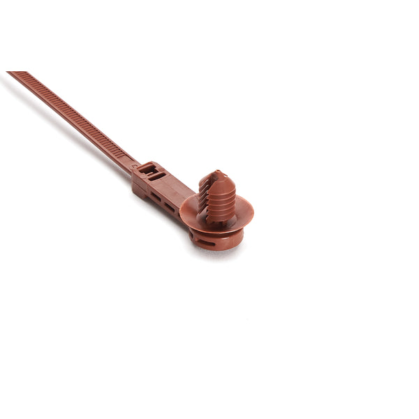 Hellermann Tyton 157-00168 1-Piece Cable Tie with Offset Fir Tree with Disc, 25mm Offset, 9.1"L, 7.6 - 8.4 mm Hole, PA46, Brown, 500/pkg