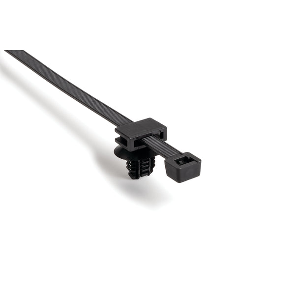 Hellermann Tyton 156-03370 2-Piece Cable Tie with Oval Fir Tree, Unassembled Set, 15"L, 6.2 x 12.2 mm;6.5 x 12.5 mm;6.5 x 13.0 mm or 7.0 x 12.0 mm Mounting Hole, PA66HIRHSUV, Black, 1000/ctn