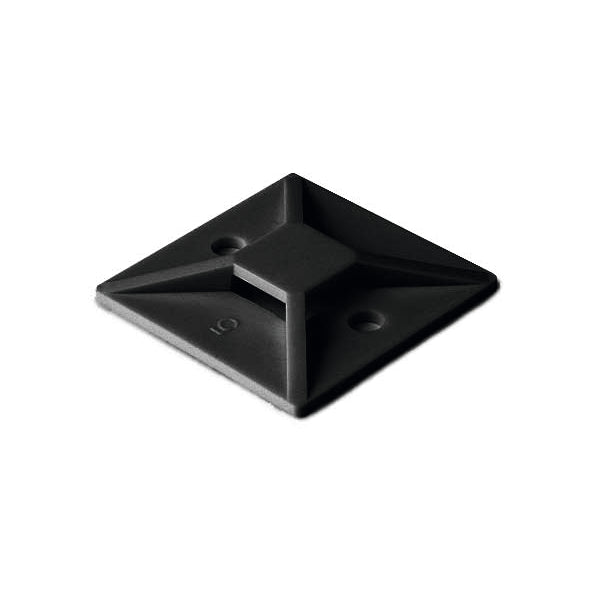 Hellermann Tyton MB40C2 Screw Mount Cable Tie Base, 1.12 x 1.12", 0.18" Max Tie Width, 0.18" Hole Dia, PA66, Black, 100/pkg