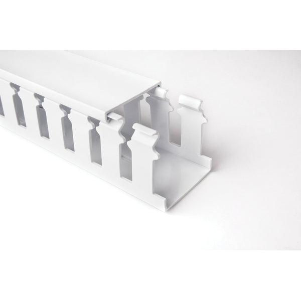 Hellermann Tyton 181-15209 Slotted Wall Wiring Duct, 1.5 x 2", 6 ft Sticks, Non-Adhesive, PVC, White, 120ft/ctn