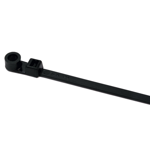 Hellermann Tyton T30MR0M4 1-Piece Cable Tie with Screw Mount, 6.3" Long, #8 Screw, 1.3" Max Bundle Dia, 30lb, PA66, Black, 1000/pkg