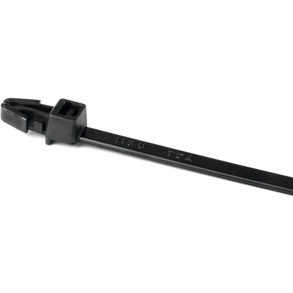 Hellermann Tyton T50RSF0C2 1-Piece Cable Tie with Arrowhead Mount, 8.3"L, 50lb, 0.04 - 0.14" Panel Thickness, PA66, Black, 100/pkg