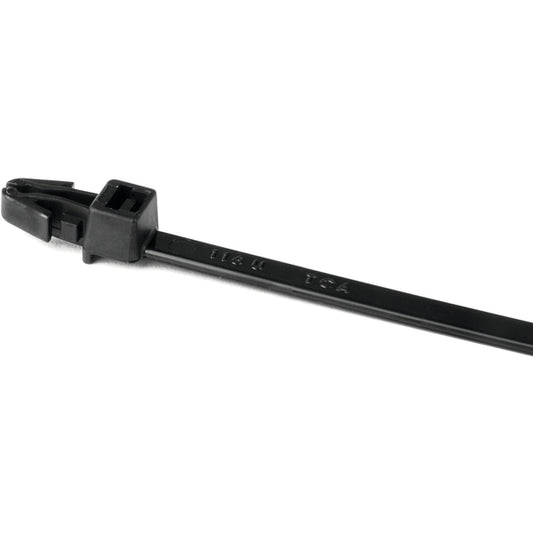 Hellermann Tyton T50RSF0M4 1-Piece Cable Tie with Arrowhead Mount, 8.3"L, 50lb, 0.04 - 0.14" Panel Thickness, PA66HS, Black, 1000/pkg