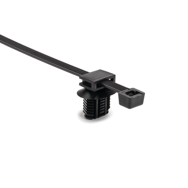 Hellermann Tyton 156-03096 2-Piece Cable Tie with Oval Fir Tree Mount, Unassembled Set, 15"L, 9x17mm Hole, PA66HIRHSUV, Black, 2000/ctn
