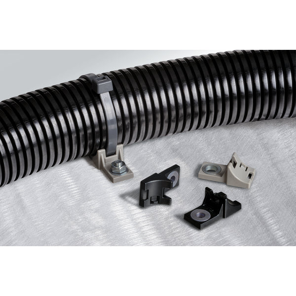 Hellermann Tyton 156-00429 2-Piece Cable Tie with Screw Mount, 9" Long, M8 Hole, 120lb, PA46, Grey, 100/bg