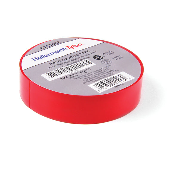 Hellermann Tyton ETST662 Electrical Tape, 0.75" x 66' Roll, 7.0 mil Thick, PVC, Red, 10 rolls/pkg