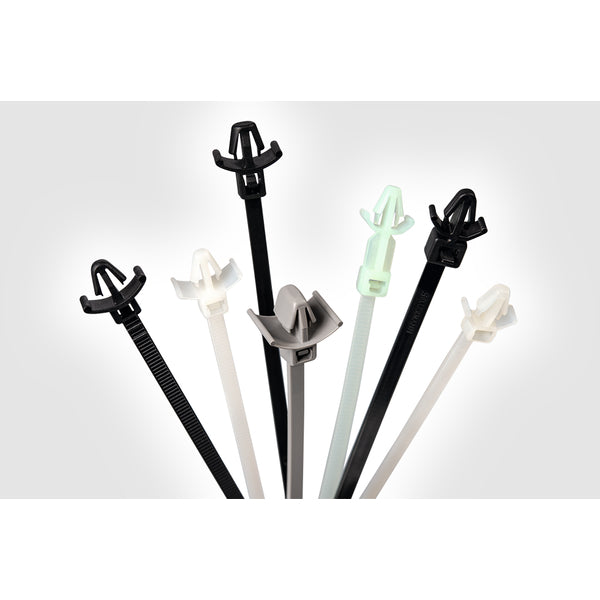 Hellermann Tyton T50SL7.NN6P 1-Piece Cable Tie with Arrowhead Mount with Wings, 6.5"L, 50lb, 0.27 - 0.28" Hole Dia, PA66, Natural, 500/bg