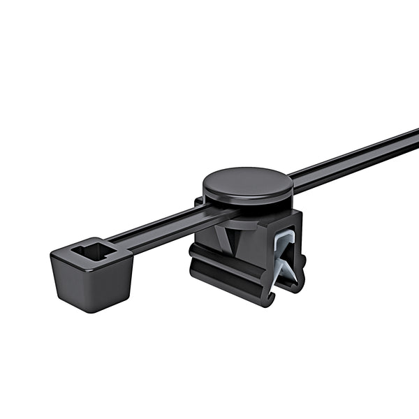 Hellermann Tyton 156-01601 2-Piece Rotatable Cable Tie/Edge Clip, 8.0" Long, Inside Serrated, PA66HS/PA66HIRHSUV, Black, 500/bg