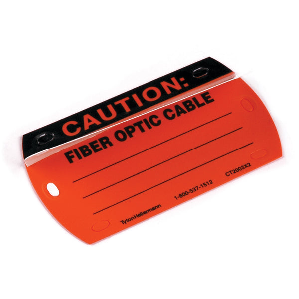 Hellermann Tyton CT2003X2 Self-Laminating Tag, Caution Write-On, Fiber Optic Cable, 3.5 x 2.0", Orange, 25/pkg