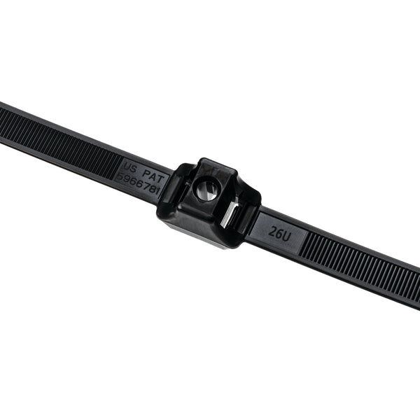 Hellermann Tyton DCT110HIRC2 Dual Clamp Tie, 0.25" Stud Dia., 2.30" Max Bundle Dia, 150lb, PA66HIRHSUV, Black, 100/pkg