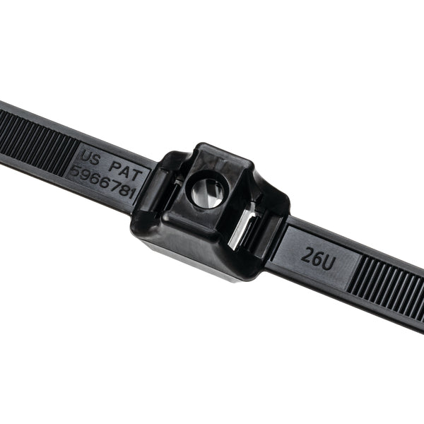 Hellermann Tyton DCT90HIRK2 Dual Clamp Tie, 0.25" Stud Dia, 1.30" Max Bundle Dia, 150lb, PA66HIRHSUV, Black 50/pkg