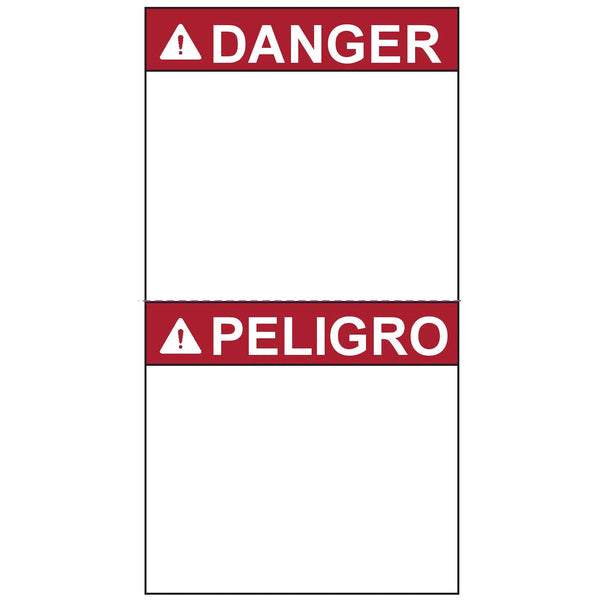 Hellermann Tyton 596-00995 Pre-Printed Header Label, DANGER, English/Spanish, Perforated, 2.75" X 5.0", PET, Red, 250/roll