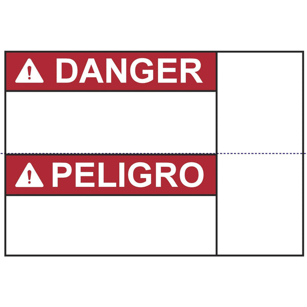 Hellermann Tyton 596-00397 Pre-Printed Header Label, DANGER, Spanish/English, Perforated, 5.0" X 3.5", PET, Red, 250/roll