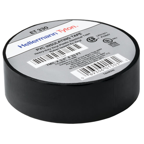 Hellermann Tyton ET330 Electrical Tape, 0.75" x 33' Roll, 7.0 mil Thick, PVC, Black, 10 rolls/pkg
