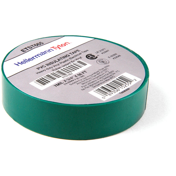 Hellermann Tyton ETST665 Electrical Tape, 0.75" x 66' Roll, 7.0 mil Thick, PVC, Green, 10 rolls/pkg