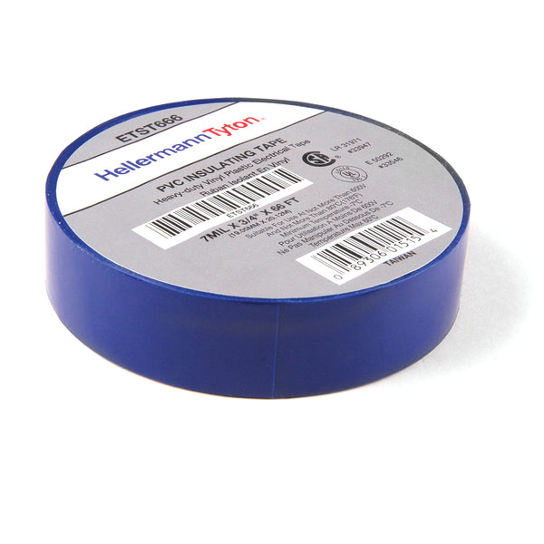 Hellermann Tyton ETST666 Electrical Tape, 0.75" x 66' Roll, 7.0 mil Thick, PVC, Blue, 10 rolls/pkg