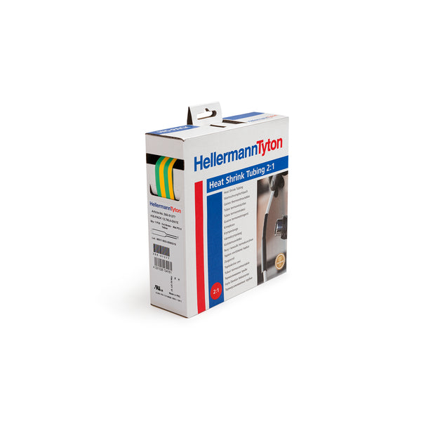 Hellermann Tyton 300-30957 Heat Shrink Tubing, Non-Adhesive, 2:1 Shrink Ratio, 0.37 Supp/.17" Recov Dia, PO-X, Grn/Yel, 16.4ft/pkg