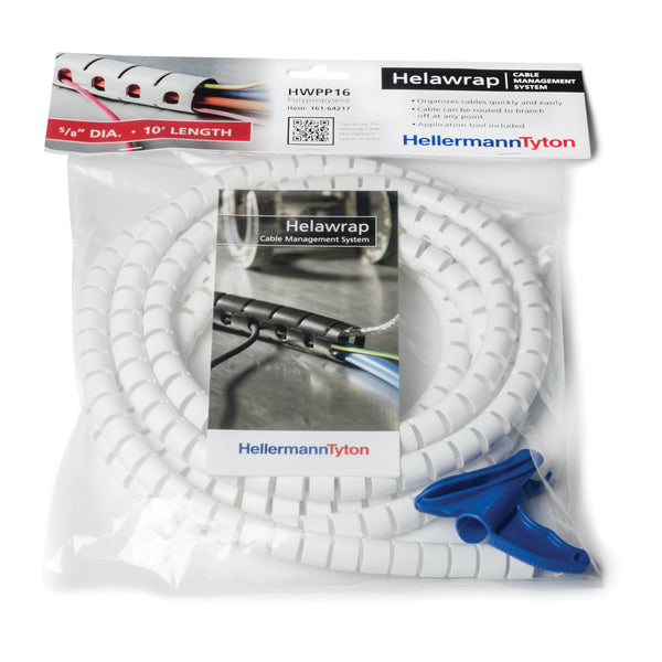 Hellermann Tyton 161-64217 Helawrap, HWPP16, Convenience Pack, 5/8" (16mm) Dia, PP, White, 10ft/pkg