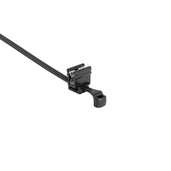 Hellermann Tyton 156-03945 2-Piece Low-Profile Cable Tie with EC4A Edge Clip, 7.7"L, 1 - 3mm Panel, 50lb, PA66HS/PA66HIRHSUV, Black, 500/bg